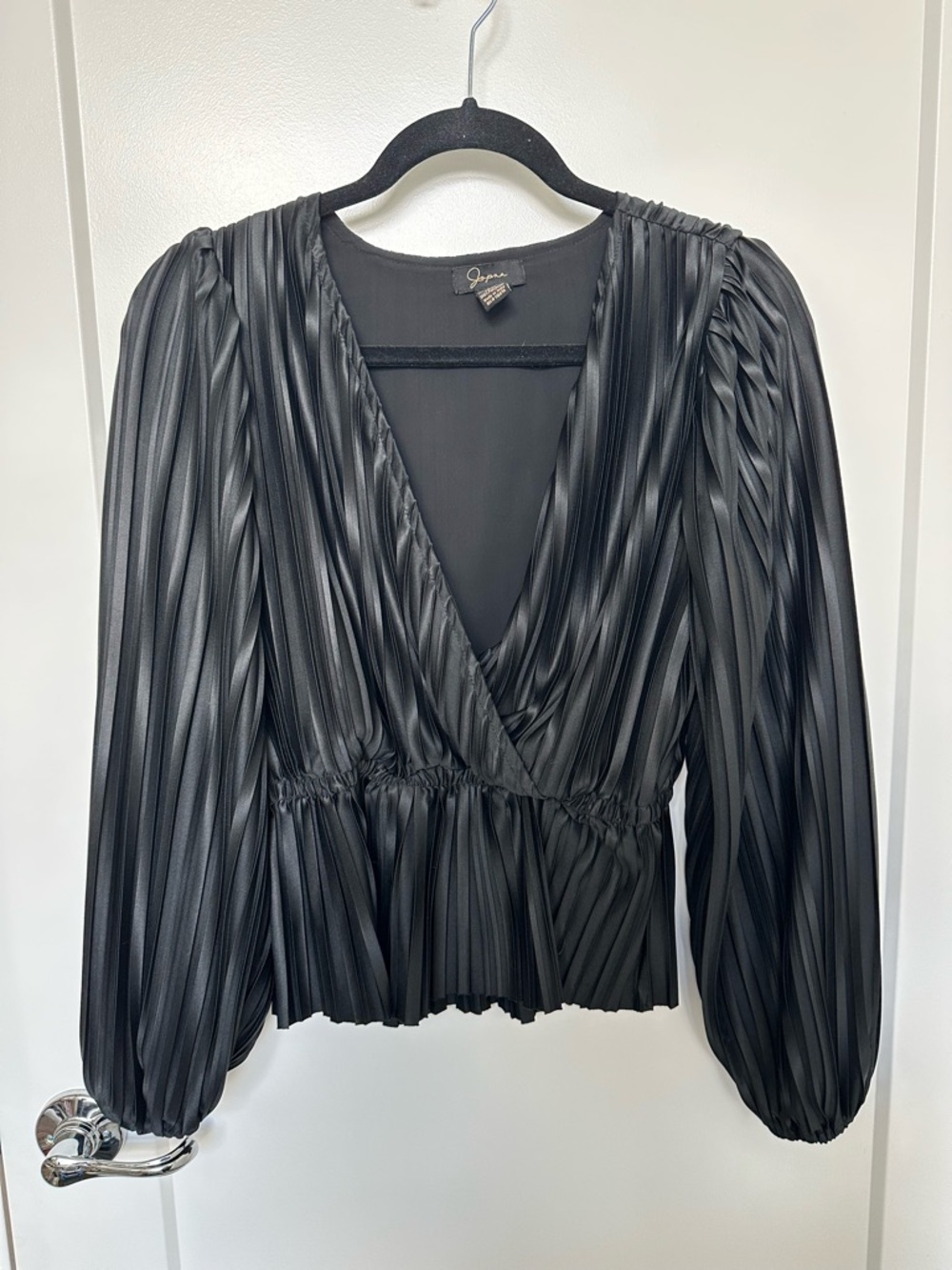 Japna Black Pleated Wrap-Style Women's Top